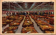 Linen Postcard Interior of Warehouse Tobacco Sale, an ever interesting scene picture