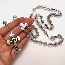 1897 Antique Catholic Rosary Glass Beads Silver 800 Cross Crucifix Pendant  picture