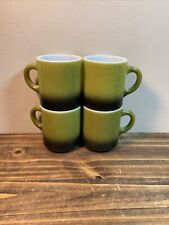 VTG Anchor Hocking Fire King Set of 4 Ombré Avocado Green Stackable Coffee Mugs picture