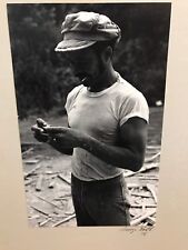 Vintage Photograph 1970s Man Smoking  1976 White Undershirt Hat picture