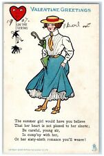 1907 Valentine Greetings Summer Girl Heart On The String Tuck's Antique Postcard picture