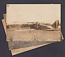 3 WWI era Photos Airplane Bi-Plane Landing + Crash Scenes c 1918 picture