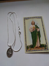 St Jude Medal Pendant 925 Sterling silver snake chain Necklace + Prayer card picture