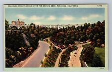 Pasadena CA-California, Aerial Colorado Street Bridge, Antique Vintage Postcard picture