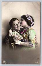 RPPC Colorful Studio Portrait FASHION Girl Whispers Color Tinted VTG Postcard picture