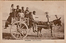 Sicilian Chariot Palemo Donkey Pulling a Cart Full  People Unposted Sepia Color picture
