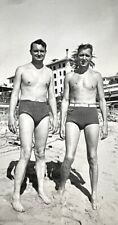 VINTAGE PHOTO Handsome Men Shirtless Affectionate Buddies Swimsuit Bulges 1940's picture