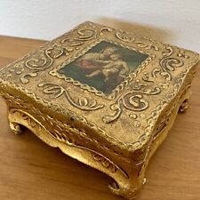 Madonna and Child Gold Guild Antique Footed Metal Hinged Paper Lined Box picture