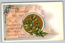 1916 Embossed New Years Postcard - Bells and Poinsettias picture