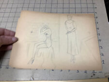 original ART circa 1930s-40's Drawing: - ) LADY getting ready; other lady picture