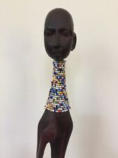 Vtg Carved Colorful Beaded Wood African 23