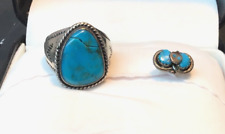 Effie Calavaza Original Turquoise Sterling Silver Snake Tie Tac & Men's Ring picture