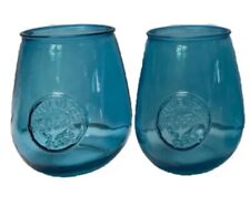 2 San Miguel 100% Authentic Recycled Glass Stemless Wine Goblets Blue picture