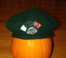 Vintage Girl Scouts Green Wool Beret Hat Small 1960-70s Gold Clover Badge France picture