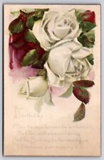 Birthday Wishes White Roses Antique Postcard PM Windosor VT Vermont Cancel WOB picture