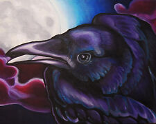 8x10 RAVEN & Moon Bird Signed Crow Art PRINT of Original Oil Painting by VERN picture