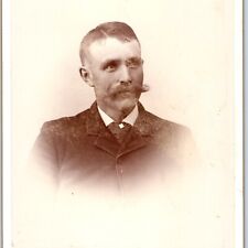 c1880s Dows, IA Smirking Man Handlebar Mustache Cabinet Card Photo B12 picture