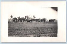 Farming Postcard RPPC Photo Threshing Farmers Horses Scene Field c1910's Antique picture