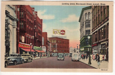 LINEN Postcard     LOOKING DOWN MERRIMACK STREET  -  LOWELL, MASSACHUSETTS picture