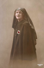 ORIGINAL - WW1 FRENCH RED CROSS NURSE HAND COLORED c1915 PHOTO POSTCARD RPPC picture