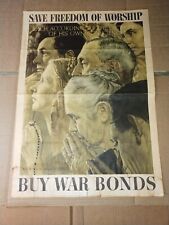 Original Norman Rockwell 1943 WWII Save Freedom of Worship Buy War Bonds Poster picture