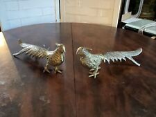 Vintage Pair Of Pheasants / Peacocks Brass Statues 12” Long picture