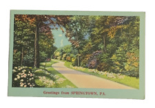 Greetings From Springtown Pennsylvania Postcard Linen Unposted Vintage picture