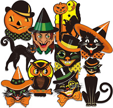 40Pcs Halloween Vintage Cutouts Assorted Size Classic Cat Owl Pumpkin Paper Cut- picture