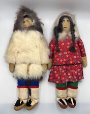 Vintage Eskimo Alaskan Handmade Dolls Real Fur and Leather  - Set of Two picture
