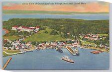 1937 Postcard Aerial View Of Grand Hotel & Village Mackinac Island Michigan picture