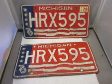 VINTAGE SET OF 2 MICHIGAN 1976 78 LICENSE PLATE # HRX595 EXPIRED OVER 3 YEARS picture