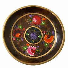 VTG Mexican Batea Wooden Bowl Flowers Hand Painted Round Lacquered Folk Art picture