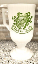 Vtg Happy Kelly Week Irish Coffee Cup Mug Milk Glass  5.5