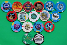 Lot of 68 Casino Gaming Poker Chips, 17 different types, (68) chips-Vegas, A.C. picture