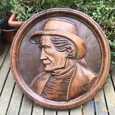 French Man Plate Folk quimper Wood  Bretagne Wall Plaqué hand carved Vintage 12” picture