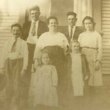 Antique VTG Real Photograph Snapshot Big Large Family1920s Kids Children Sepia picture