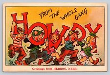 Vintage Comic Locals PC Small Town Greetings Hebron NE Howdy From The Gang Kids picture