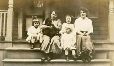 F367 Vtg Photo POSING ON FRONT PORCH WITH THE GIRLS & DOG c Early 1900's picture