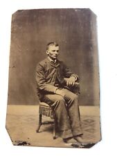 Handsome Young Man, In Chair, c1870s, Tin Type Photo #2431 picture