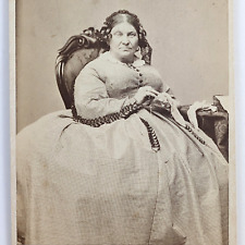1860s CDV Photo Woman Sewing Victorian Hoop Skirt Dress Boston Massachusetts picture