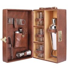 Portable Leatherette finish Picnic/Travel Bar Set ( Brown ) with 3 Glasses picture