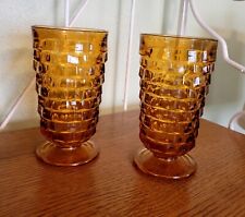 SET OF 2, Vintage 60s INDIANA GLASS Whitehall Amber Footed  Drinking Glasses  picture