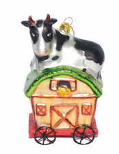Christmas Blown Glass Ornament Bull Cow on Barn Farm Country 5