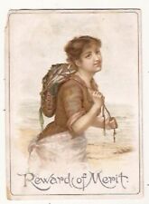 VTG REWARD OF MERIT Advertising Card - pretty lady with backpack picture