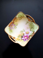 Nippon Antique Floral Square Dish Gold Pierced Handle Green Wreath M  6