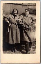 G1 RPPC Postcard Portrait Friendly Man & Woman Working Clothes Arm in Arm 1930s picture