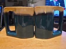 Lot of 2Rodolfo Padilla  Teal Drip Glazed Stoneware Coffee Mug 4.75 tall Signed  picture