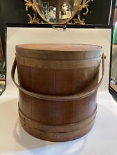 Vintage Wood Firkin Barrel Bucket with Lid and Handle  picture