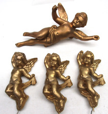 Vintage Hong Kong Gold Hard Plastic Angel Cherub Christmas Tree Wire Ornaments picture