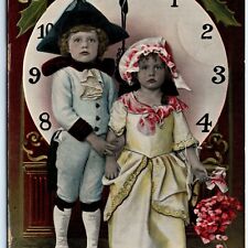 c1910s Happy New Year Cute Pioneer Costume Children Gel Litho Photo Postcard A67 picture
